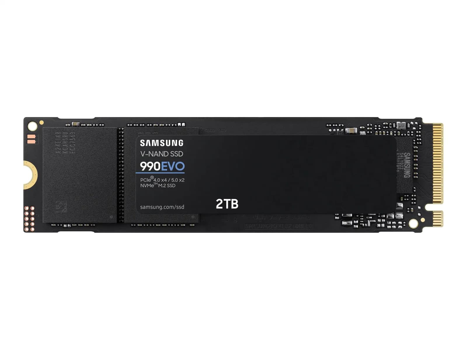 Samsung 990 EVO, SSD, encrypted, 2 TB, internal, M.2 2280, PCI Express 5.0 x4 (NVMe), 256-bit AES, TCG Opal Encryption 2.0 (MZ-V9E2T0BW)