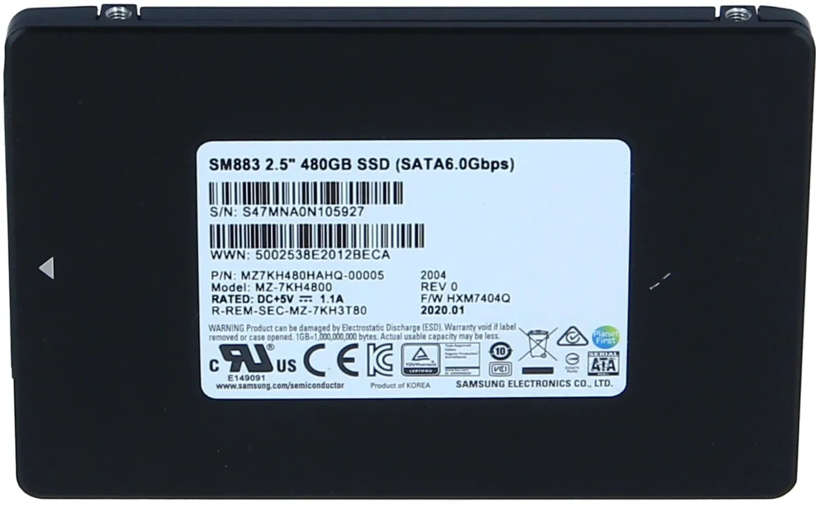 Samsung SM883 MZ7KH480HAHQ, 480 GB SSD, внутренний (stasionar) (MZ7KH480HAHQ-00005)