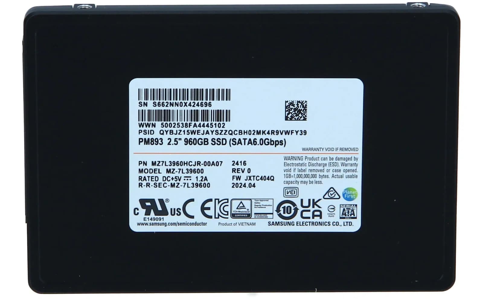 Samsung SSD, 960 GB, internal, 2.5", SATA, 6Gb/s (MZ7L3960HCJR-00A07)