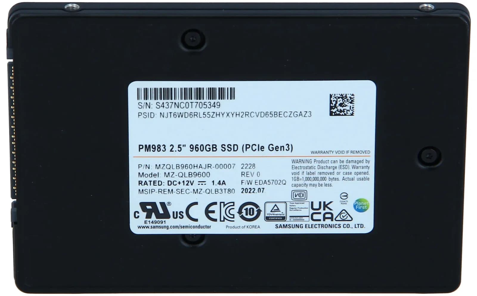 Samsung solid state drive, 960 GB, PCI Express 3.0 x4, 6G (MZQLB960HAJR-00007)