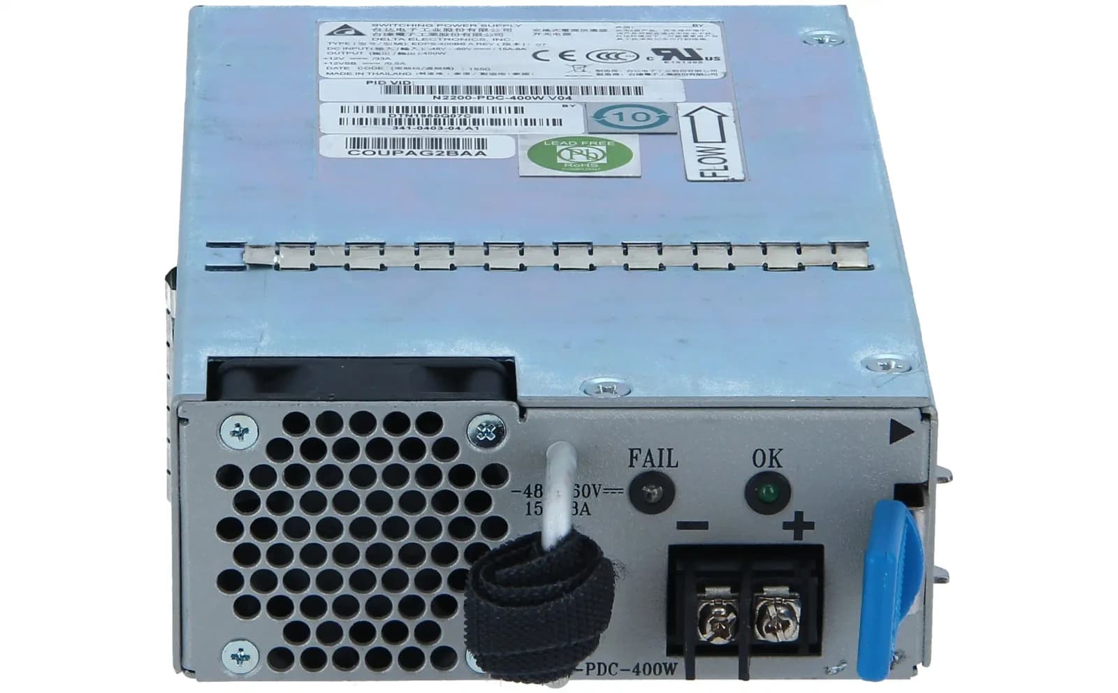 Cisco N2K 400W DC Power Supply, Std airflow (Port side exhaust) (N2200-PDC-400W)