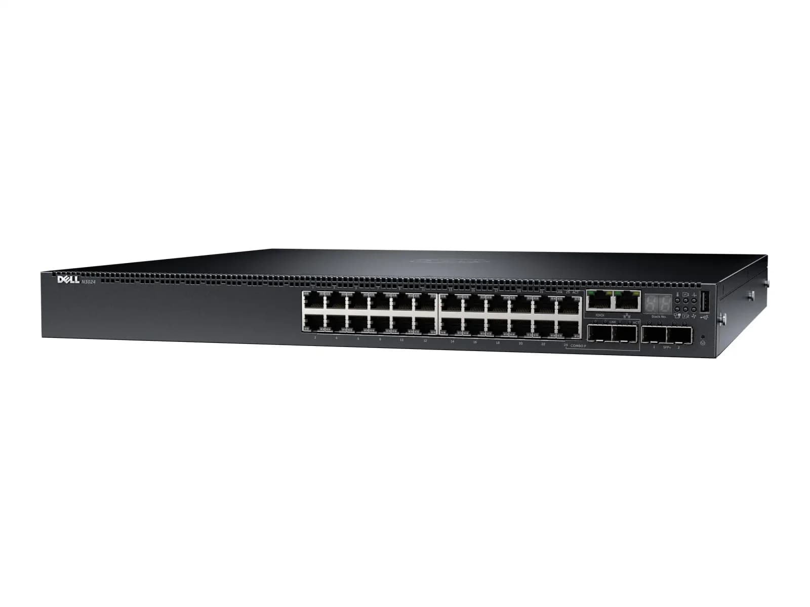 DELL EMC Networking N3024EF-ON, Switch, L3, Managed, 24 x Gigabit SFP + 2 x 10 Gigabit SFP+ + 2 x combo 1000Base-T, front to back airflow, (N3024EF-ON)