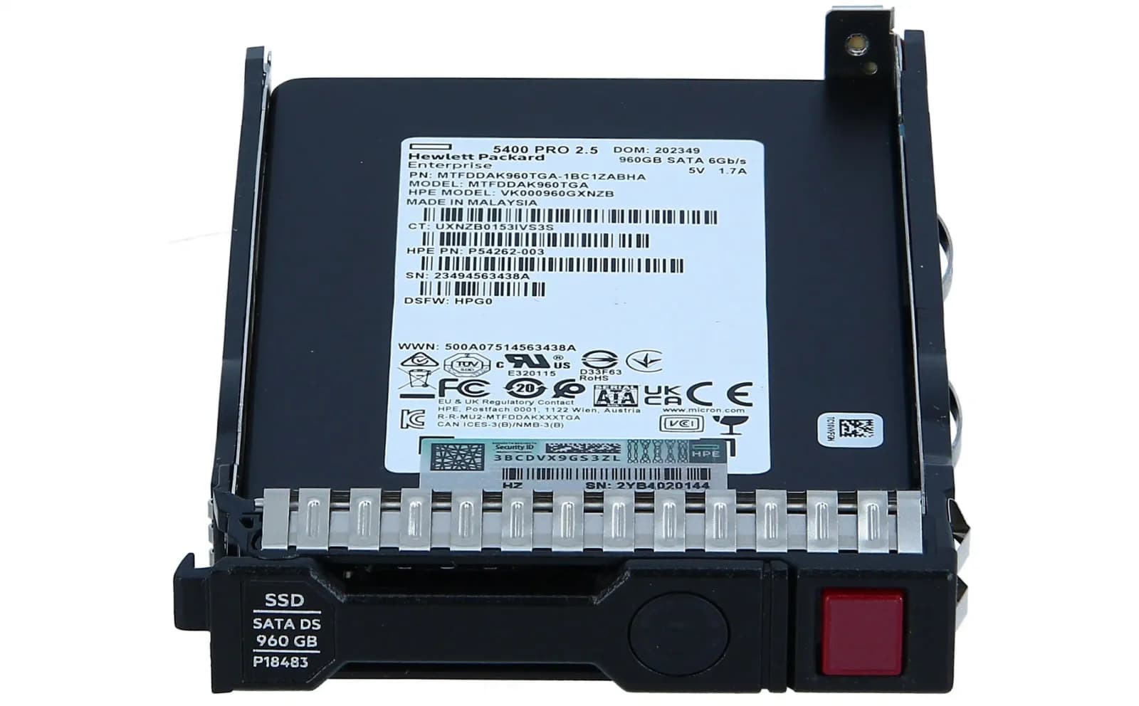 HP Read Intensive, Multi Vendor, 960 GB SSD, Hot-Swap, 2.5" SFF (6.4 cm SFF), SATA 6Gb/s (P18424-B21)