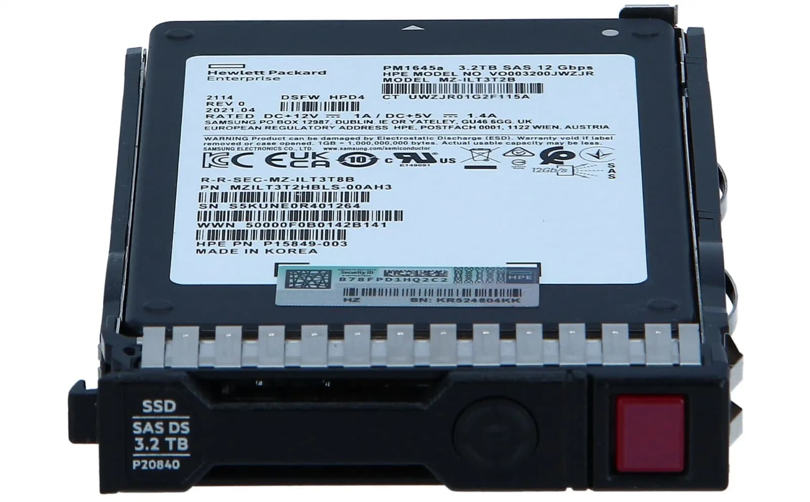 HP Mixed Use, Solid-State-Disk, 3.2 TB, Hot-Swap, 2.5" SFF (6.4 cm SFF), SAS 12Gb/s, ilə HPE Smart Carrier (P19917-B21)