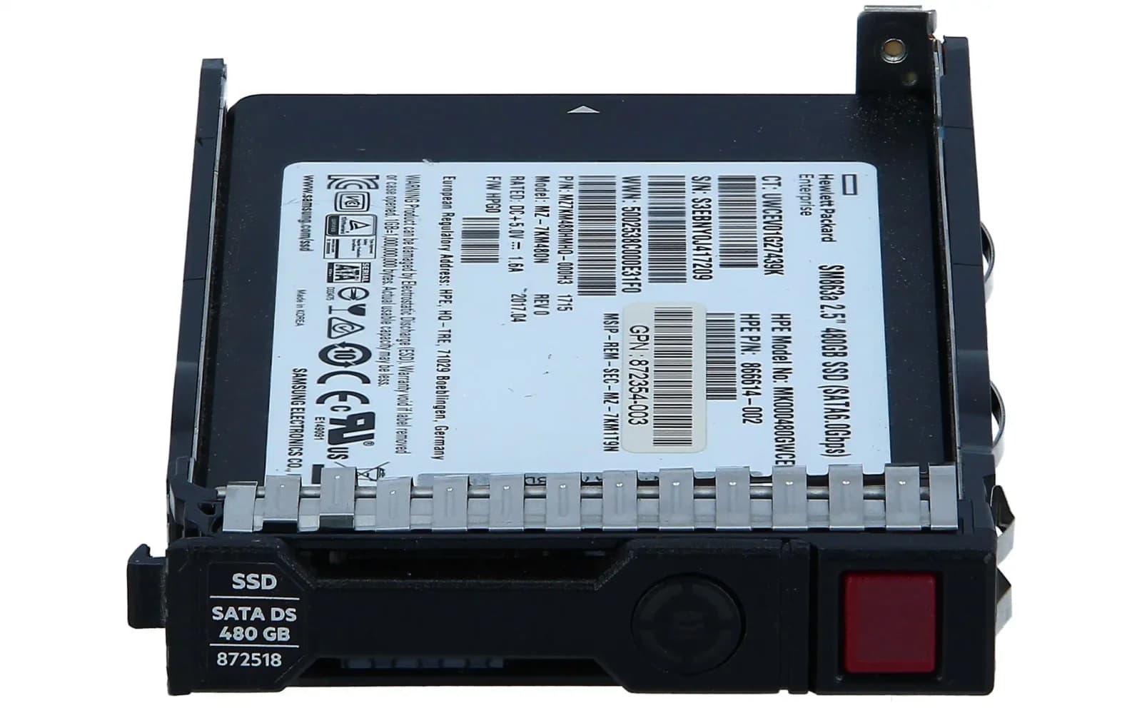 HPE SSD, 480 GB, hot-swap, 2.5" SFF, SATA 6Gb/s, Multi Vendor (P40502-B21)