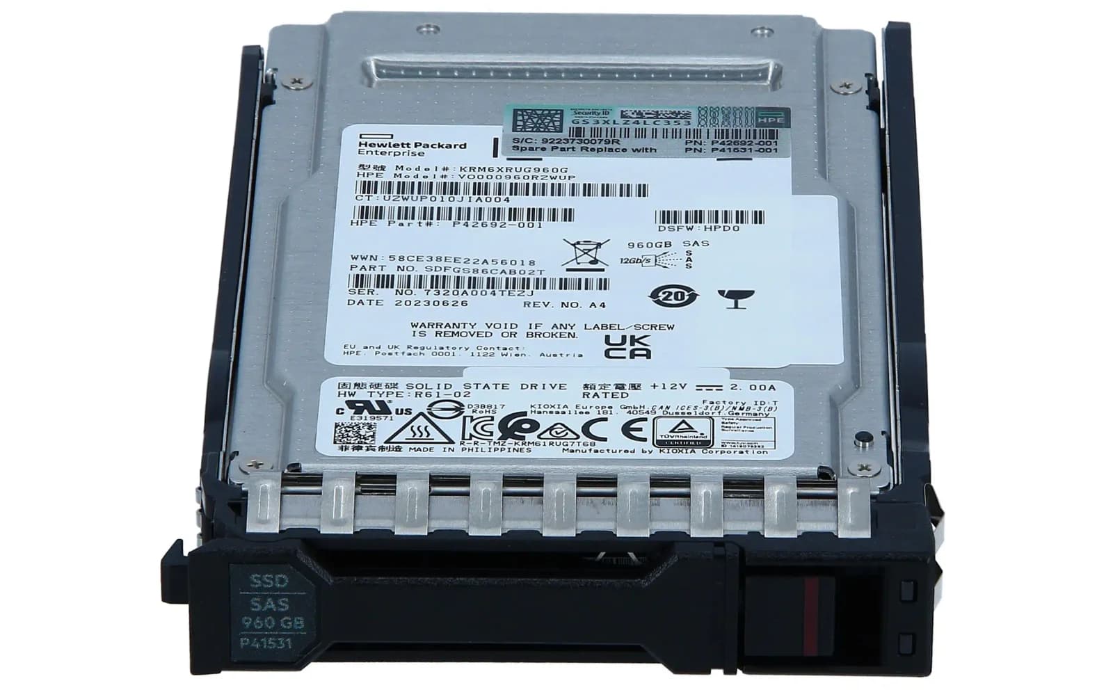 HPE Read Intensive, SSD, 960 GB, Hot-Swap, 2.5" SFF (6.4 cm SFF) (P40506-B21)