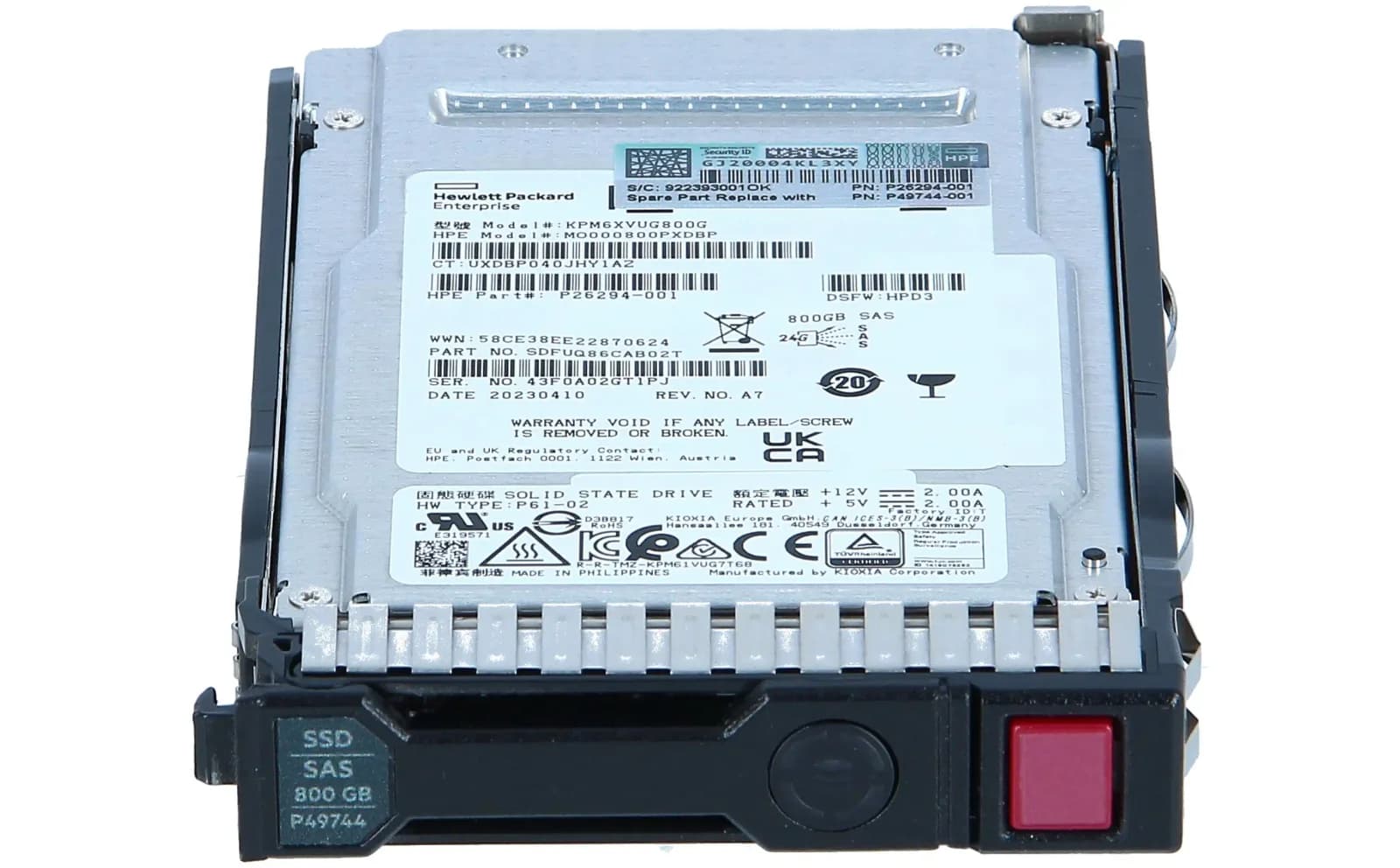 HPE SSD, Mixed Use, 800 GB, hot-swap, 2.5" SFF, SAS 12Gb/s, Multi Vendor, with HPE Smart Carrier (P49046-B21)