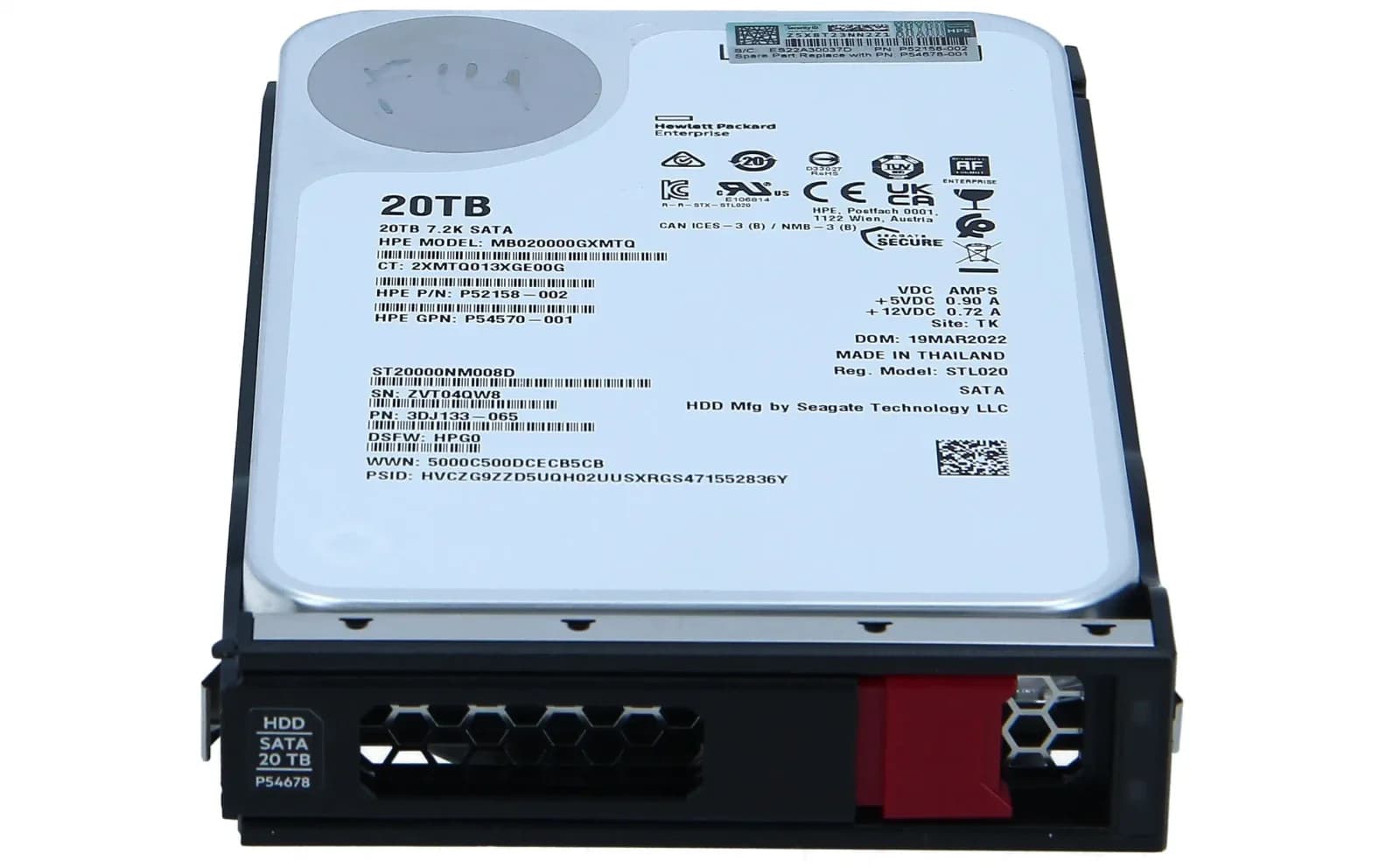 HPE 20TB SATA 6G Business Critical 7.2K LFF LP 1-year Warranty Helium 512e ISE Multi Vendor HDD (P53554-B21)