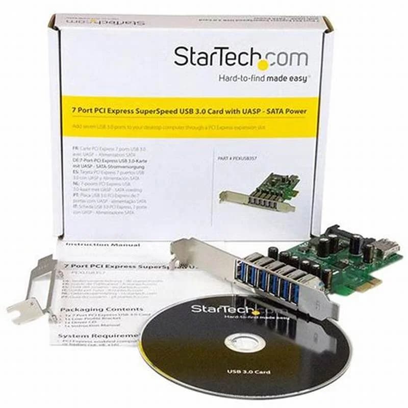 StarTech 7 Port PCI Express USB 3.0 Card, SATA Power, UASP Support, 1 Internal & 6 External USB 3.0 Ports (PEXUSB3S7)