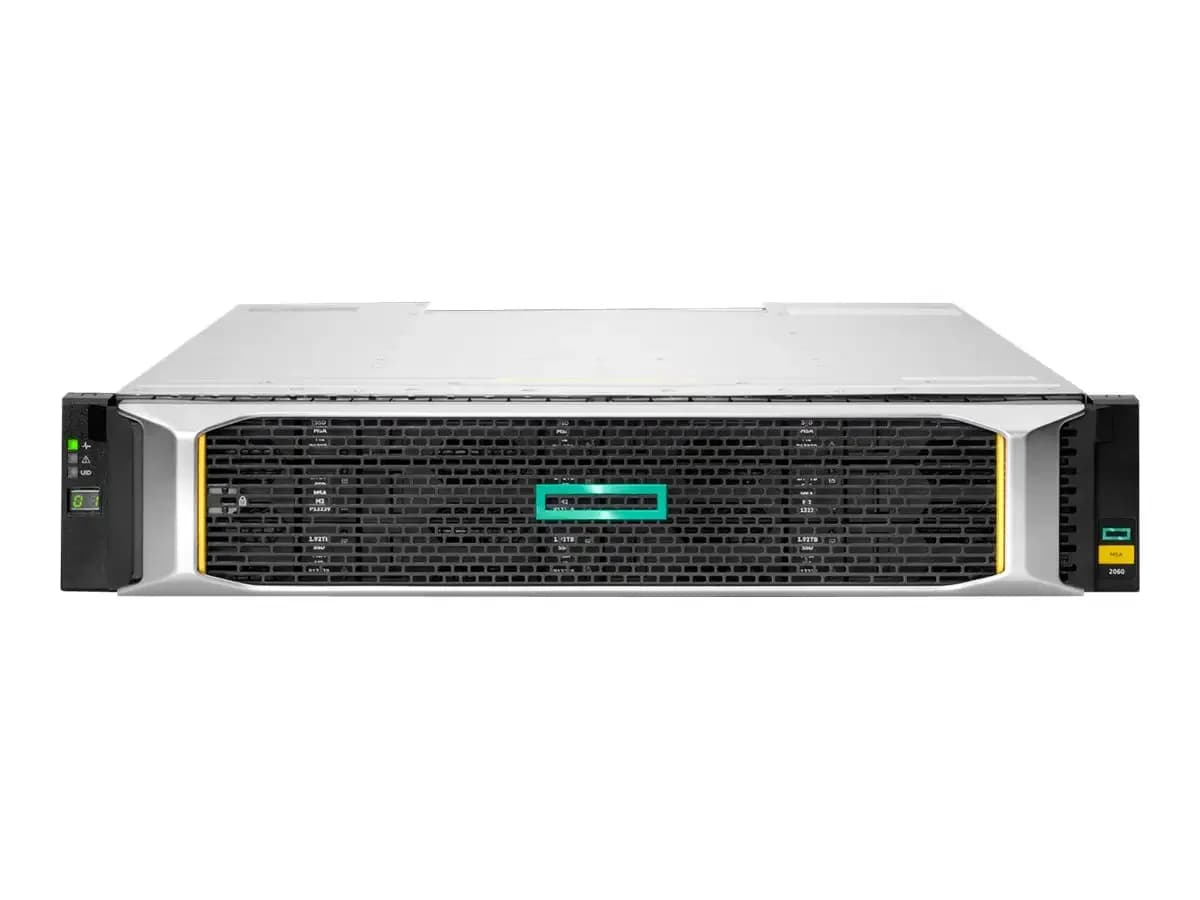 HPE Modular Smart Array 2060 10GBase-T iSCSI LFF Storage, Hard drive array, 0 TB, 12 bays (SCSI), iSCSI (10 GbE) (external), rack-mountable (R7J72A)