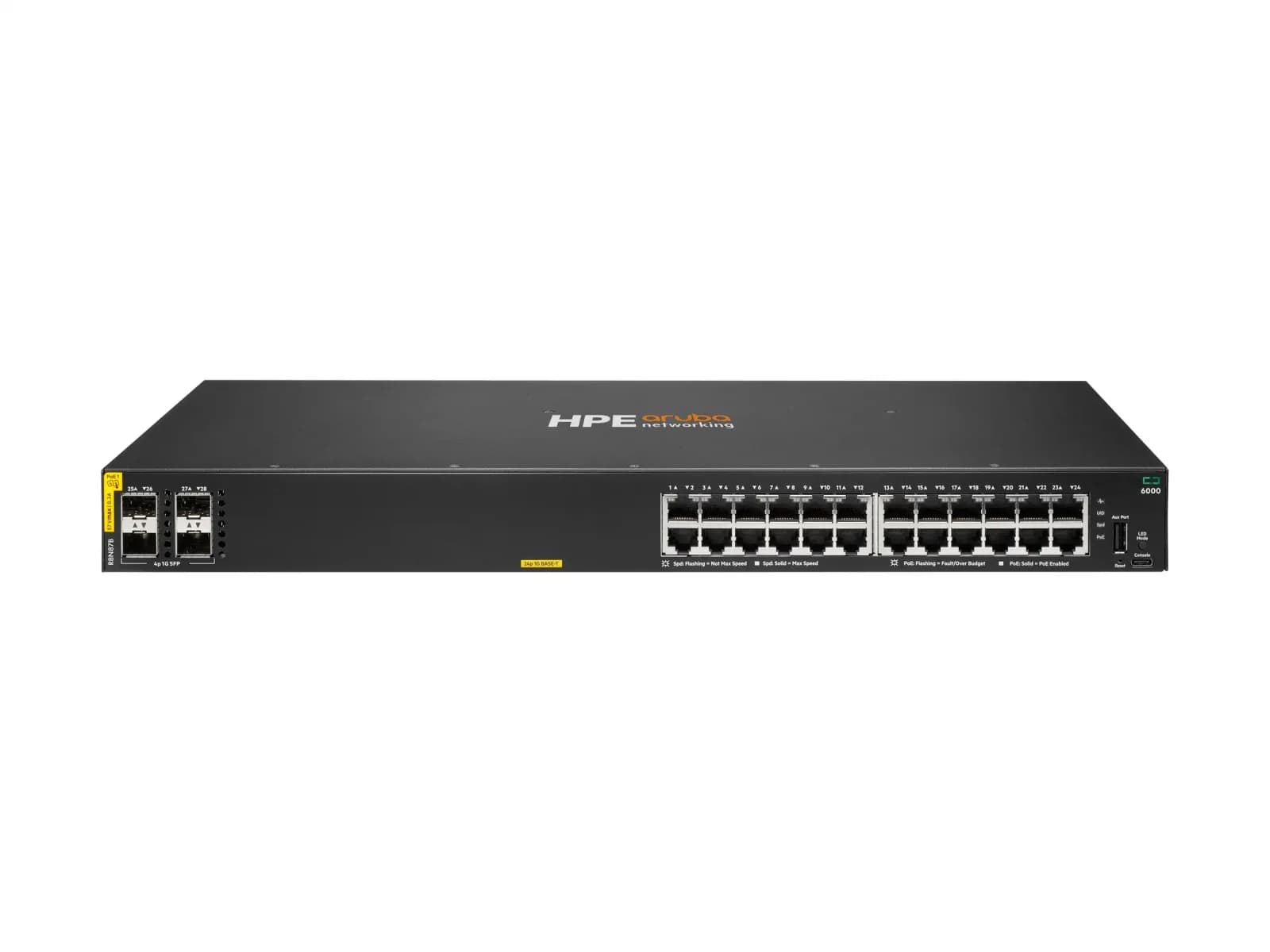 HPE Aruba Networking CX 6000 24p 10M/100M/1G Class4 PoE 4p SFP 1G 370W Switch (R8N87B)