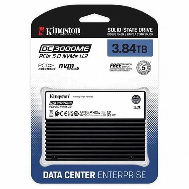 Kingston DC3000ME, SSD, Enterprise, encrypted, 3.84 TB, internal, 2.5", U.2 PCIe 5.0 x4 (NVMe), 256-bit AES, TCG Opal Encryption 2.0 (SEDC3000ME-3T8)