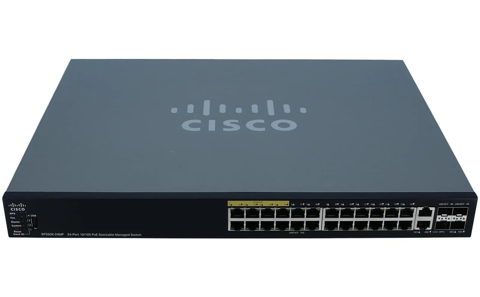 Cisco L3 Switch, managed, 24 x 10/100 (PoE+) + 2 x C 10 G-Bit SFP/ 2 x SFP+ (SF550X-24MP-K9-EU)
