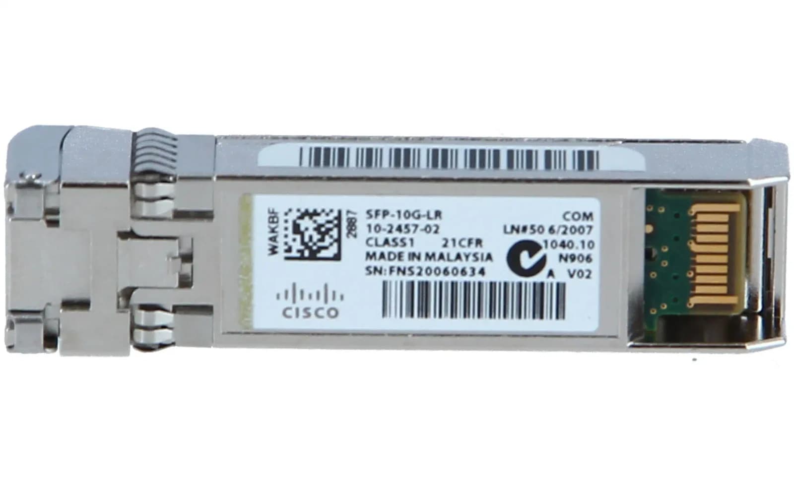 Cisco SFP+ transceiver module, 10 GigE, 10GBase-LR, LC/PC single-mode, 10 km, 1310 nm (SFP-10G-LR)