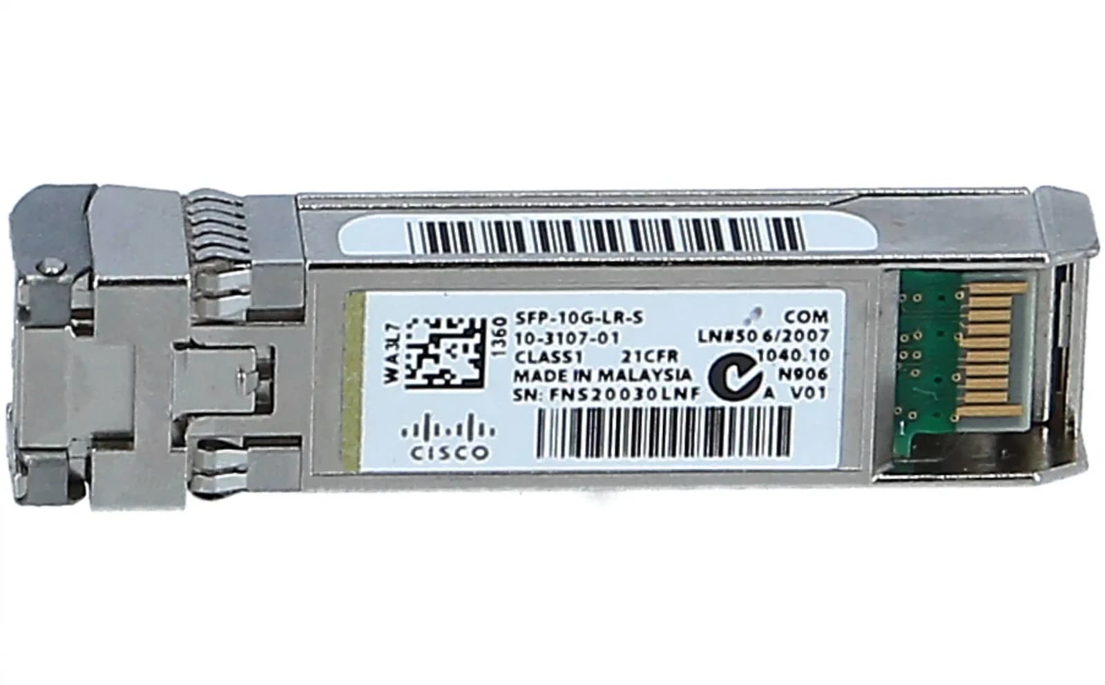 Cisco SFP+ transceiver module, 10 GigE, 10GBase-LR, LC/PC single-mode, 10 km, 1310 nm (SFP-10G-LR-S)