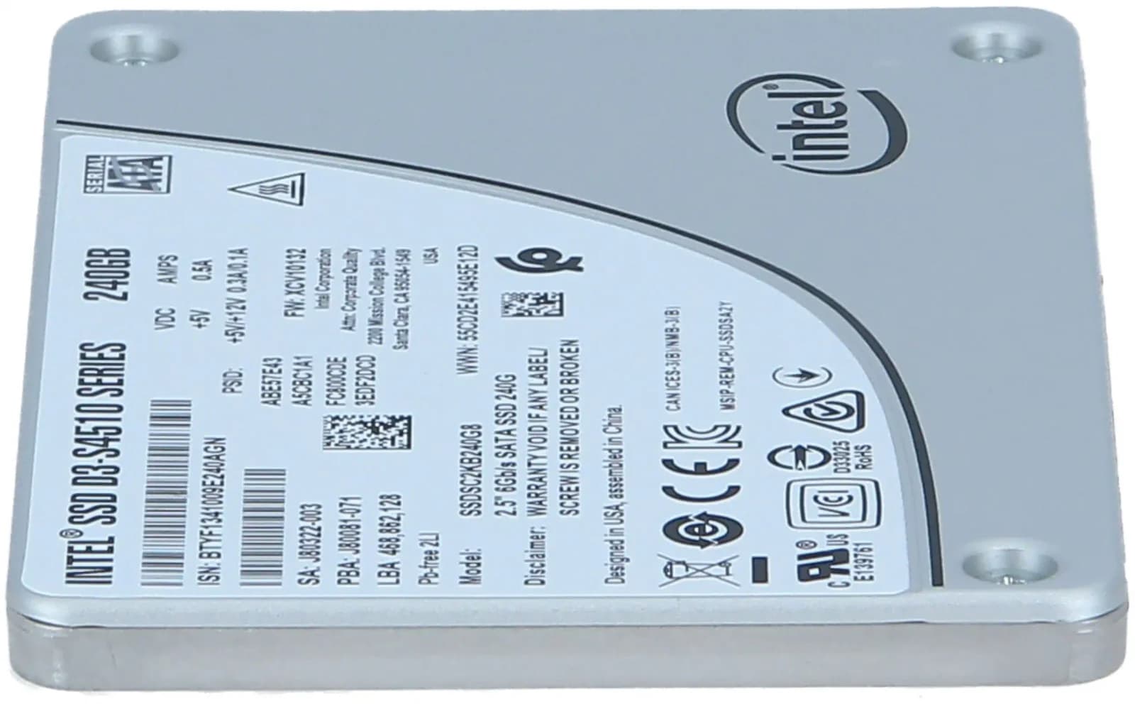 Intel Solid-State Drive D3-S4510 Series, 240 GB SSD, внутренний, 2.5" (6.4 cm) (SSDSC2KB240G801)