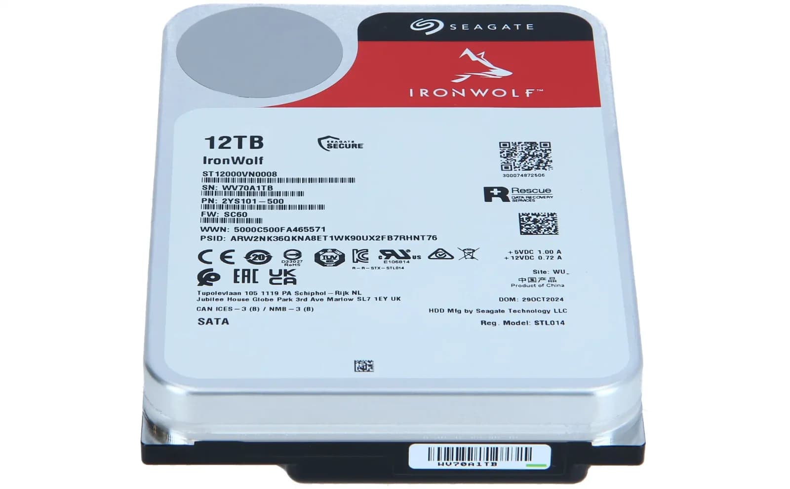 Seagate IronWolf ST12000VN0008, sərt disk, 12 TB, daxili, 3.5" (8.9 cm) (ST12000VN0008)
