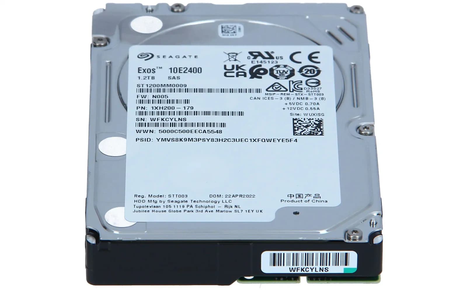 Seagate Exos 10E2400 ST1200MM0009, Hard drive, 1.2 TB, internal, 2.5" SFF, SAS 12Gb/s, 10000 rpm, buffer: 128 MB (ST1200MM0009)