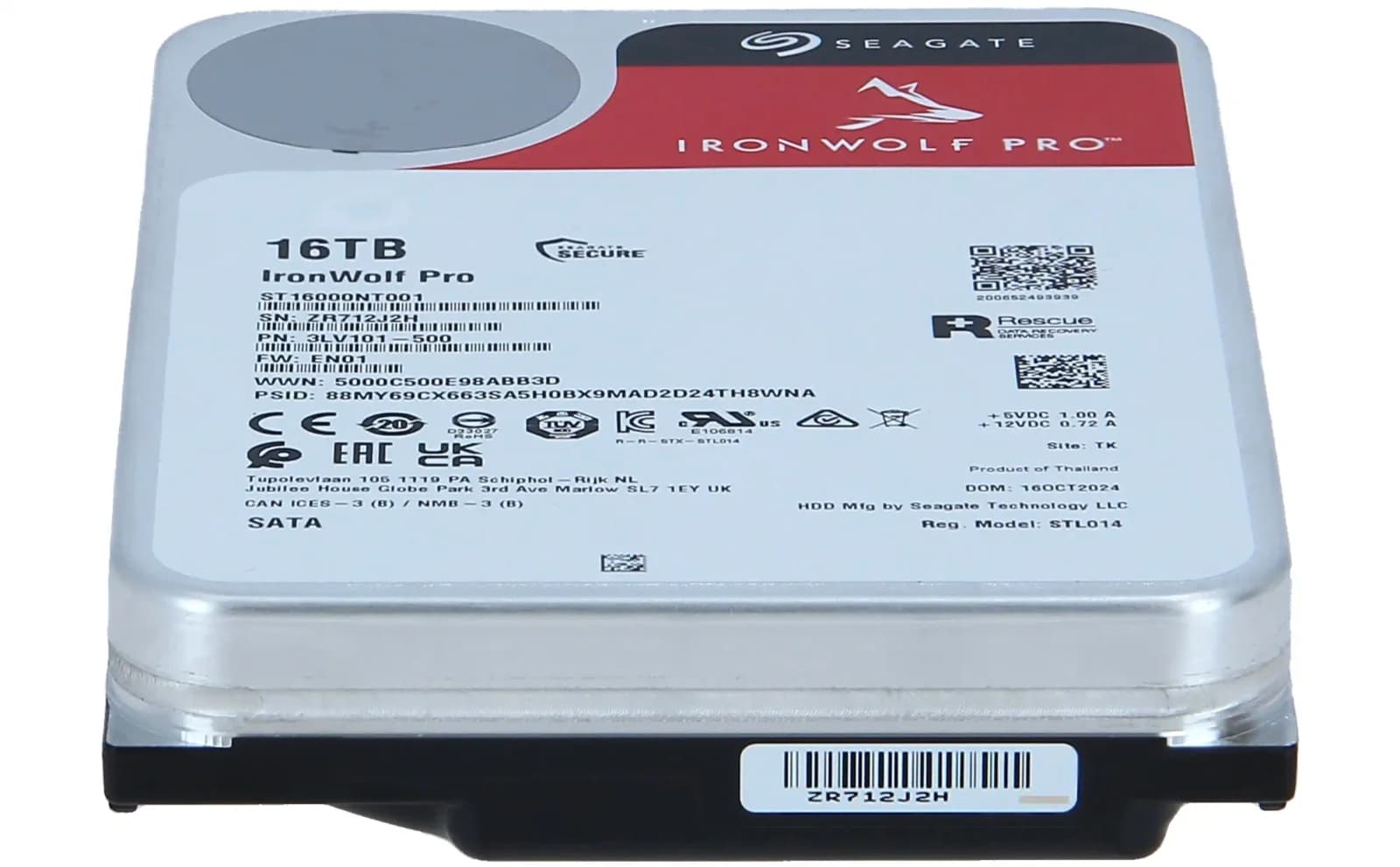 Seagate IronWolf Pro, Hard drive, 16 TB, internal, 3.5", SATA 6Gb/s, 7200 rpm, buffer: 256 MB (ST16000NT001)