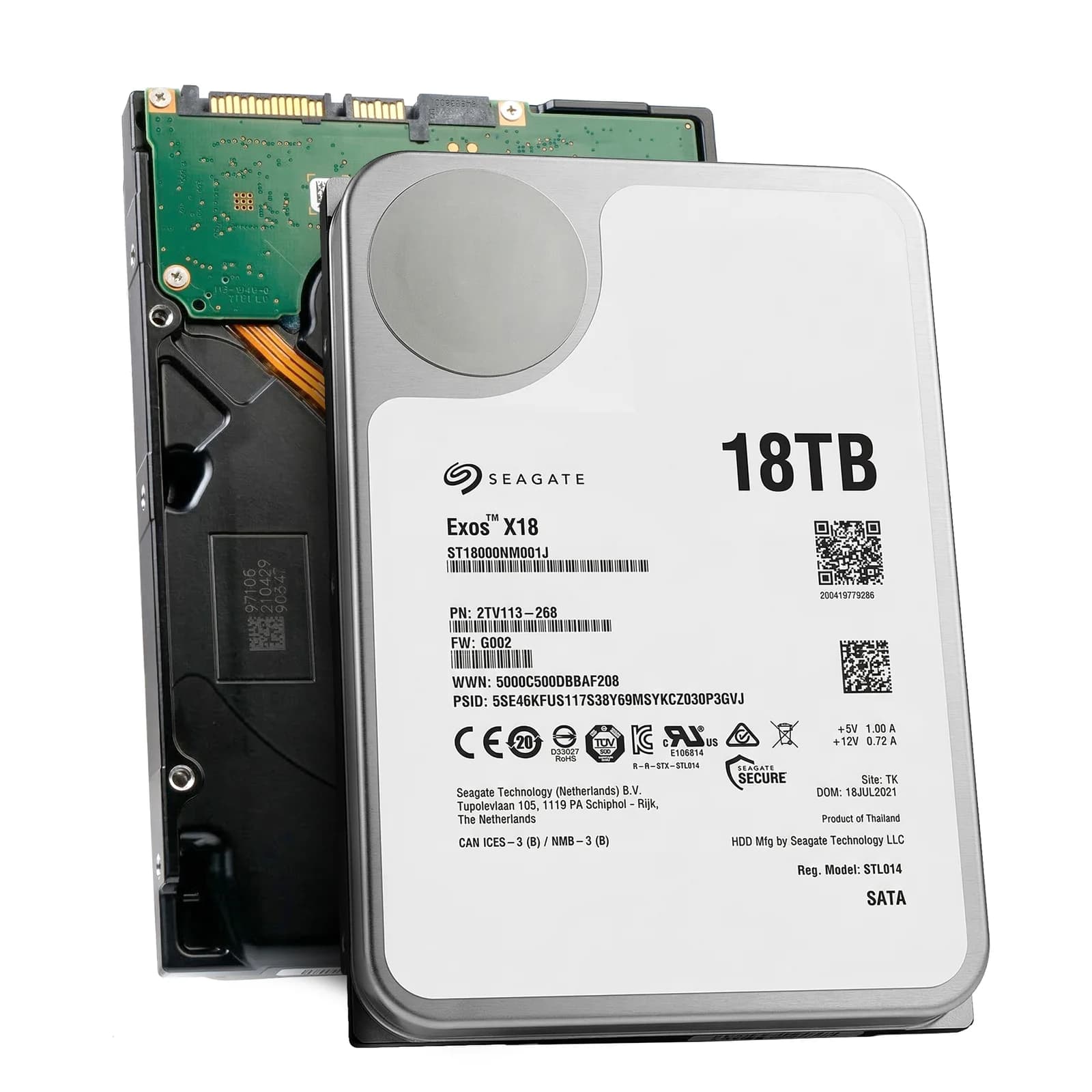 Seagate Exos X18 ST18000NM001J, sərt disk, verschl?sselt, 18 TB, daxili, SATA 6Gb/s, 7200 rpm, Puffer: 256 MB, Self-Encrypting Drive (SED) (ST18000NM001J)