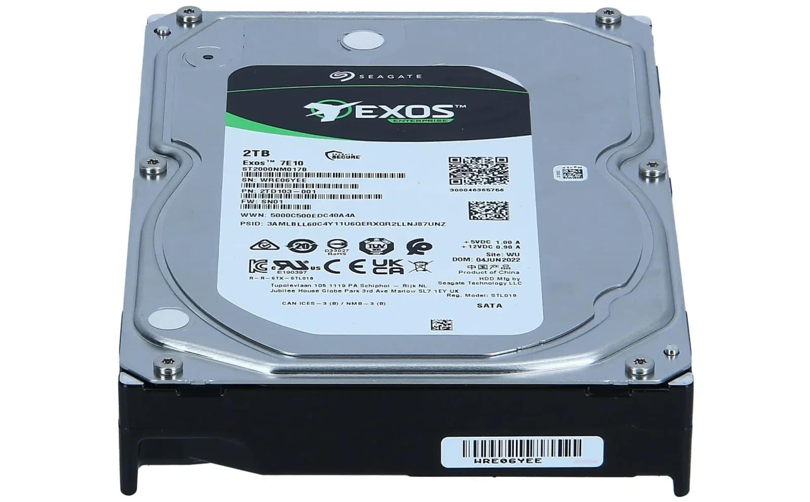 Seagate Exos 7E10, Hard drive, 2 TB, internal, SATA 6Gb/s, buffer: 256 MB (ST2000NM017B)