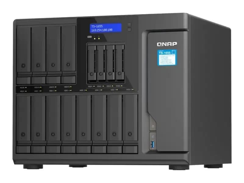 QNAP NAS server, 16 bays, SATA 6Gb/s, RAID 0 1 5 6 10 50 JBOD 60, RAM 8 GB, 2.5 Gigabit Ethernet, iSCSI support (TS-1655-8G)