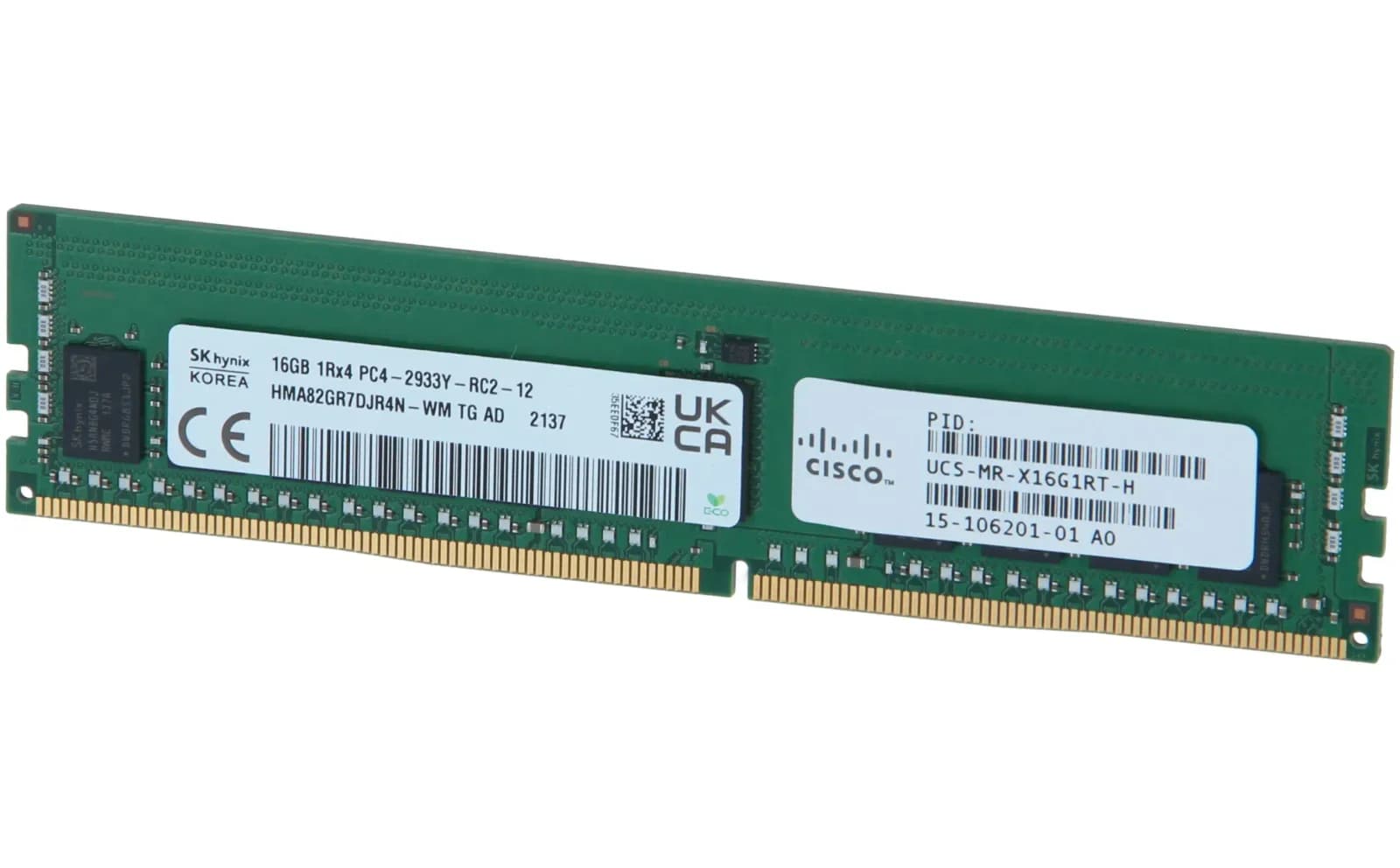 Cisco UCS, DDR4, module, 16 GB, DIMM 288-pin, 2933 MHz / PC4-23400, 1.2 V, registered, ECC (UCS-MR-X16G1RT-H)