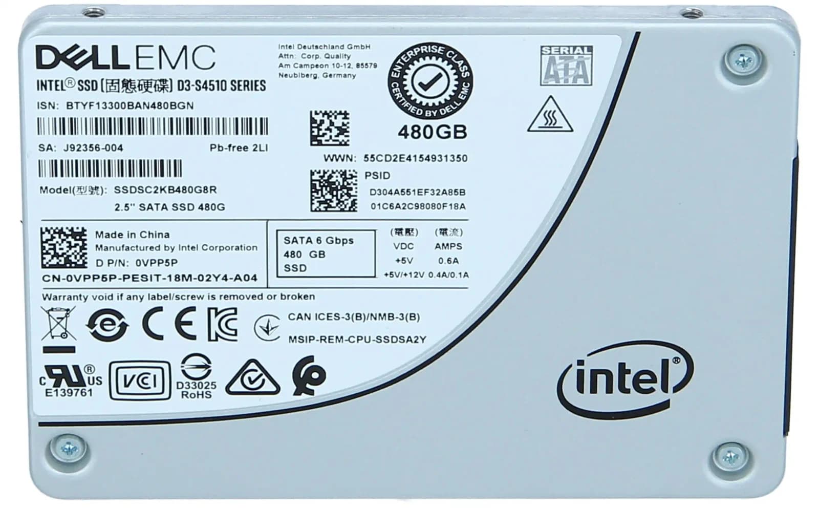Dell SSD 480GB 2.5'' Read, Solid State Disk, Serial ATA (VPP5P)