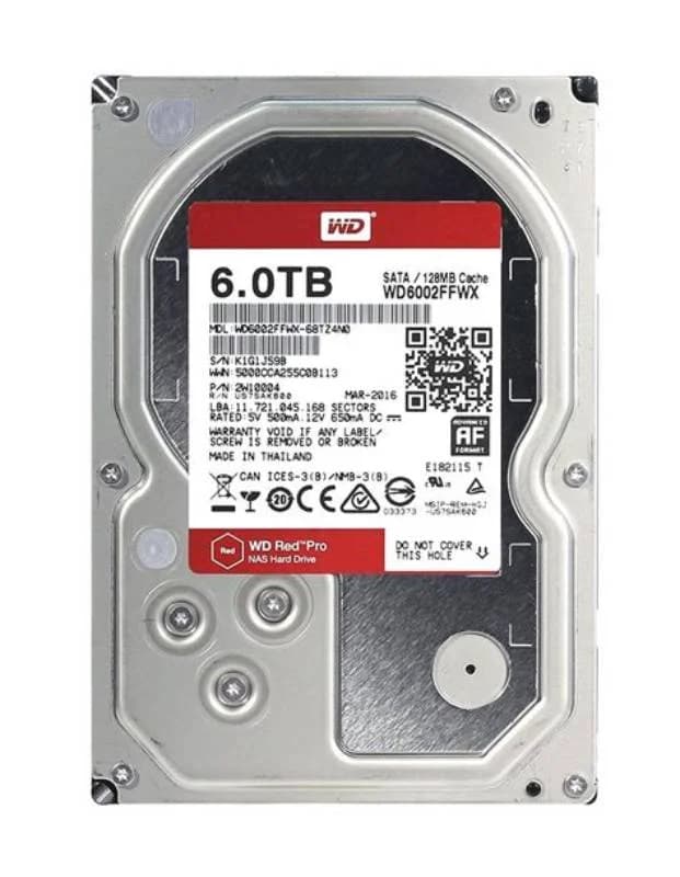 Western Digital Red Pro NAS, Hard drive, 6 TB, internal, 3.5", SATA 6Gb/s, 7200 rpm, buffer: 128 MB (WD6002FFWX)