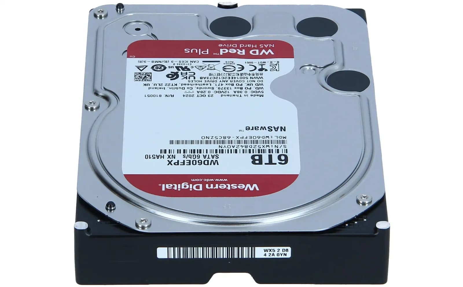 Western Digital Red Plus WD60EFPX, Hard drive, 6 TB, internal, 3.5", SATA 6Gb/s, 5400 rpm, buffer: 256 MB (WD60EFPX)