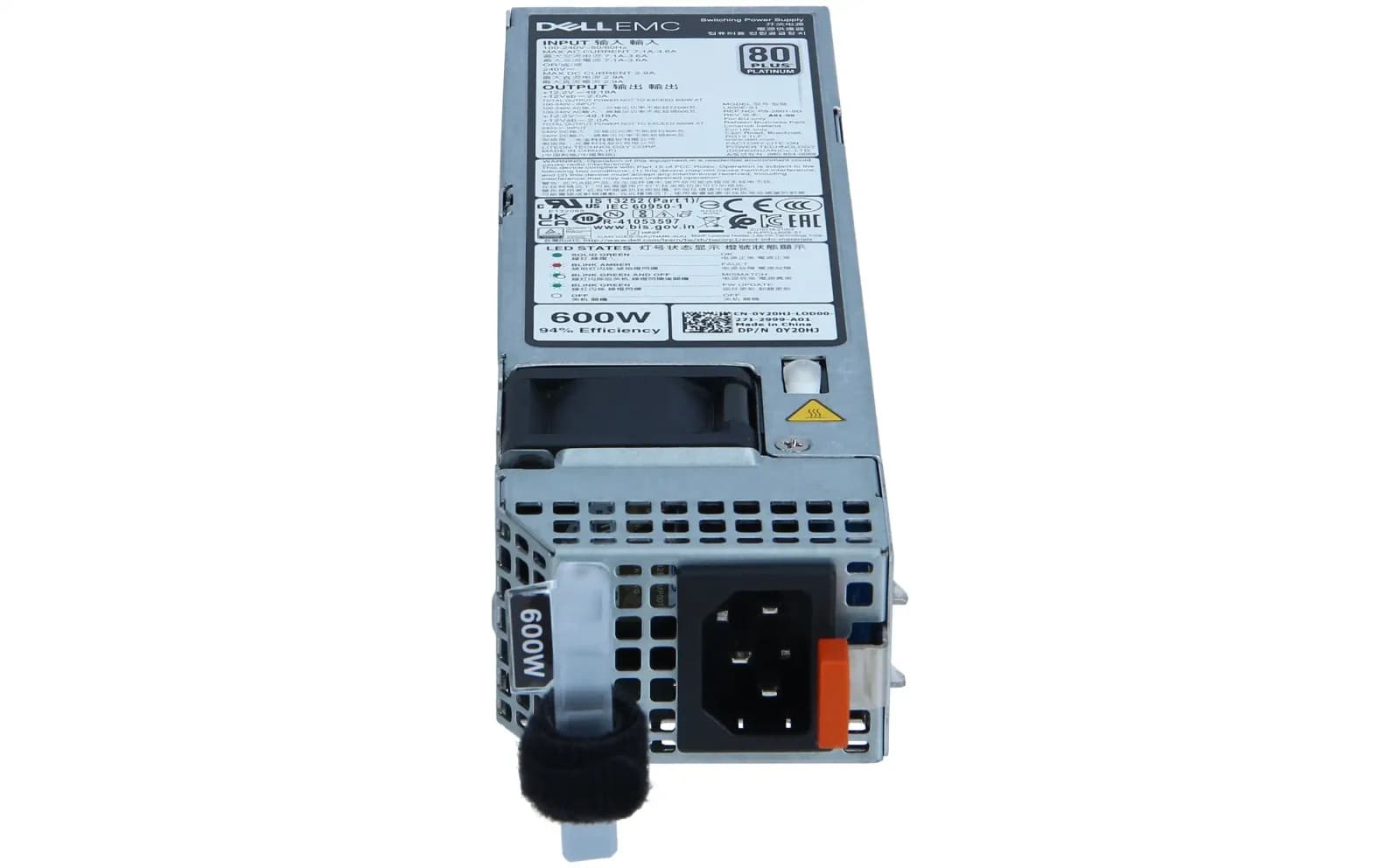 DELL Power Supply, 80 PLUS Platinum, 600W (Y20HJ)