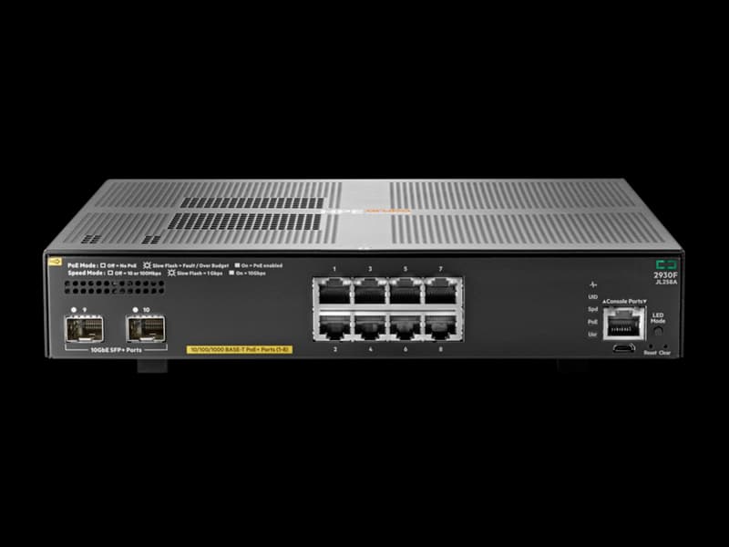 Switch Aruba 2930F 8G PoE+ 125W 2SFP+ управляемый L2/L3, VSF stacking (JL258A)