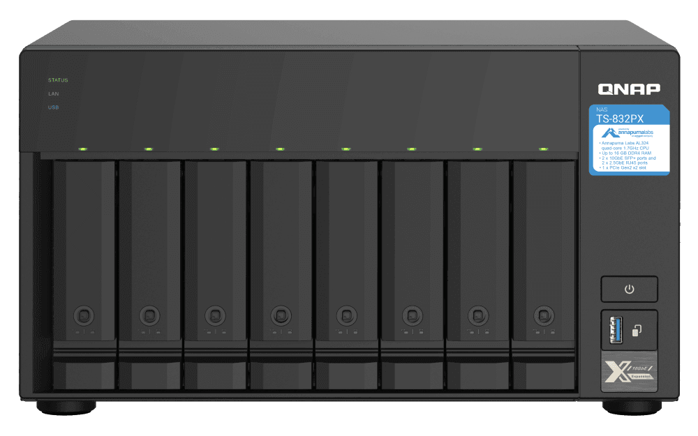 NAS-сервер QNAP 8-bay, AL324 1.7GHz, 4GB DDR4, 2x 10GbE