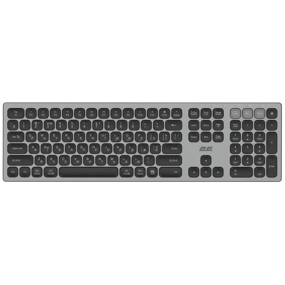 Клавиатура 2E membrane KS270 105key, WL/BT, EN/UK/RU, grey-black (2E-KS270WBGR)