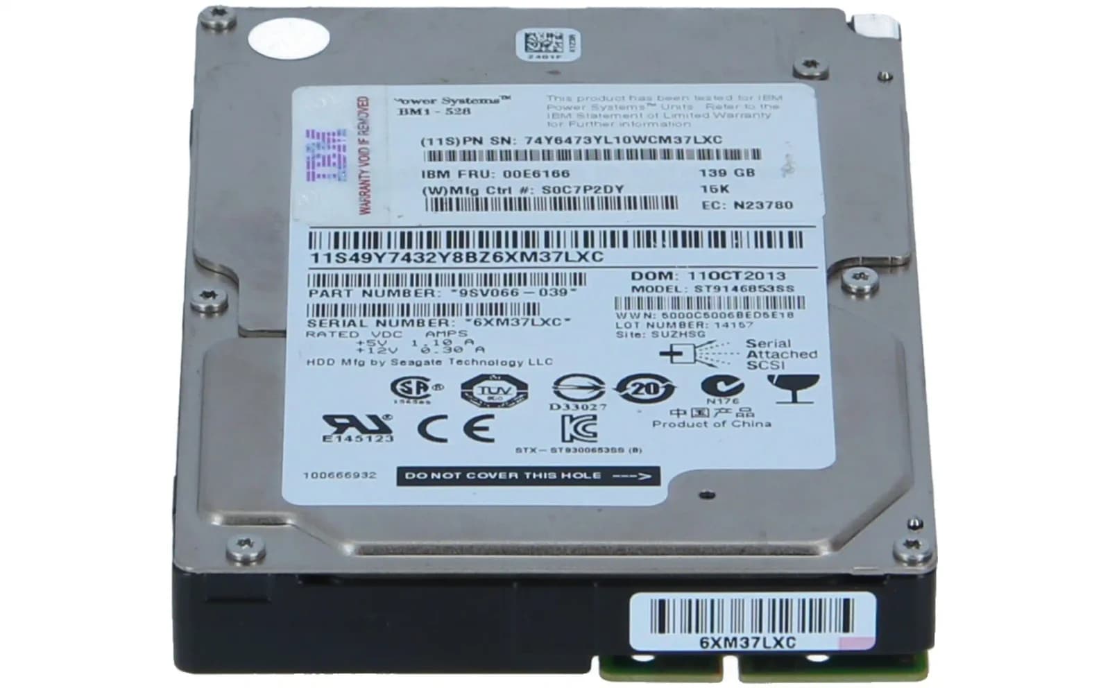 IBM DISK ,139.5GB SAS DASD, 15K RPM, SFF-1 (00E6166)