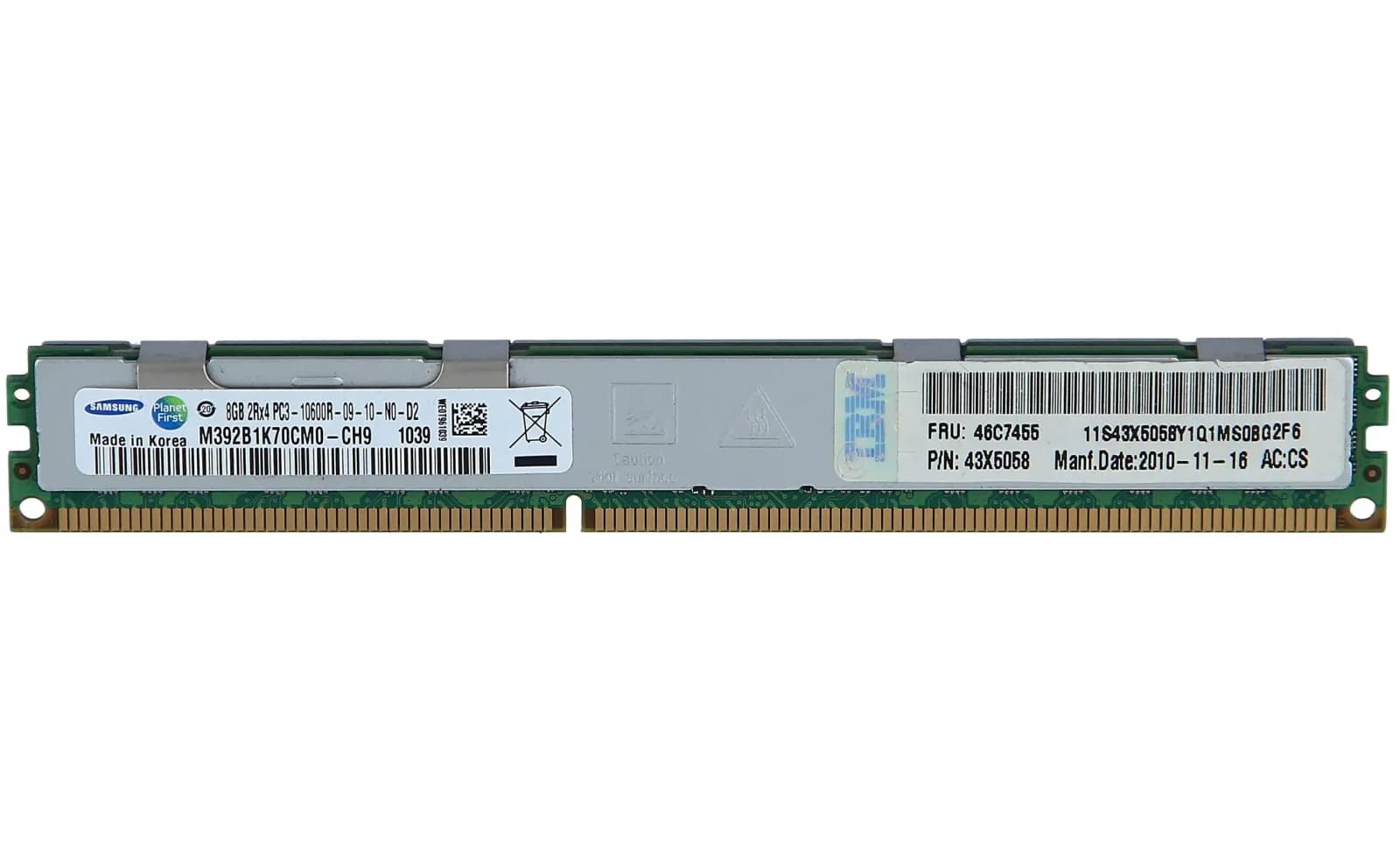 IBM 8GB (1*8GB) PC3-10600R DDR3-1333 ECC 2RX4 MEMORY DIMM (43X5058)