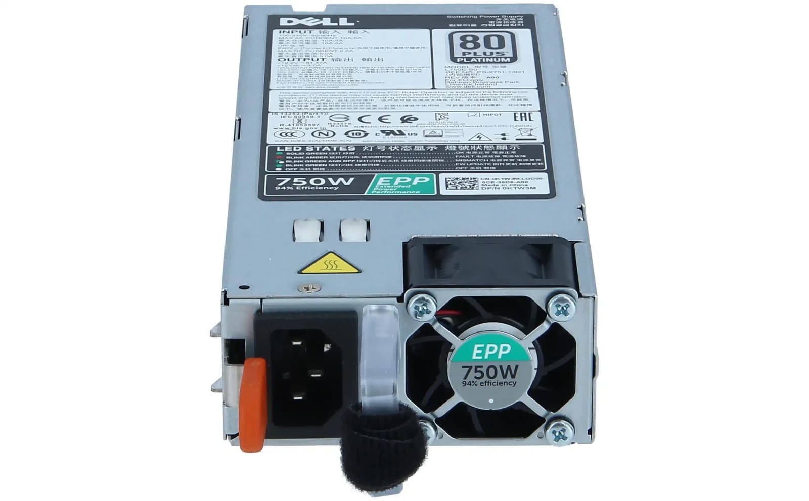 DELL 750W Power Supply, Hot-Swap/Hot-Plug, 80 PLUS Platinum (4V8KD)