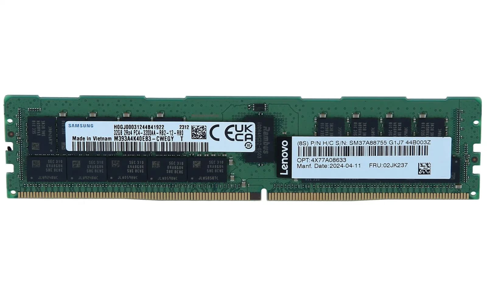 Lenovo TruDDR4, DDR4, module, 32 GB, DIMM 288-pin, 3200 MHz / PC4-25600, 1.2 V, registered, ECC (4X77A08633)