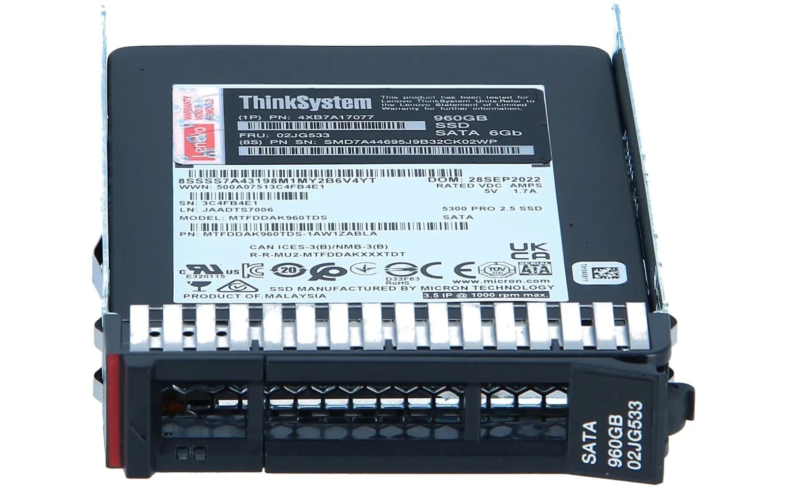 Lenovo ThinkSystem 2.5in 5300 960GB Entry SATA 6Gb Hot Swap SSD (4XB7A17077)
