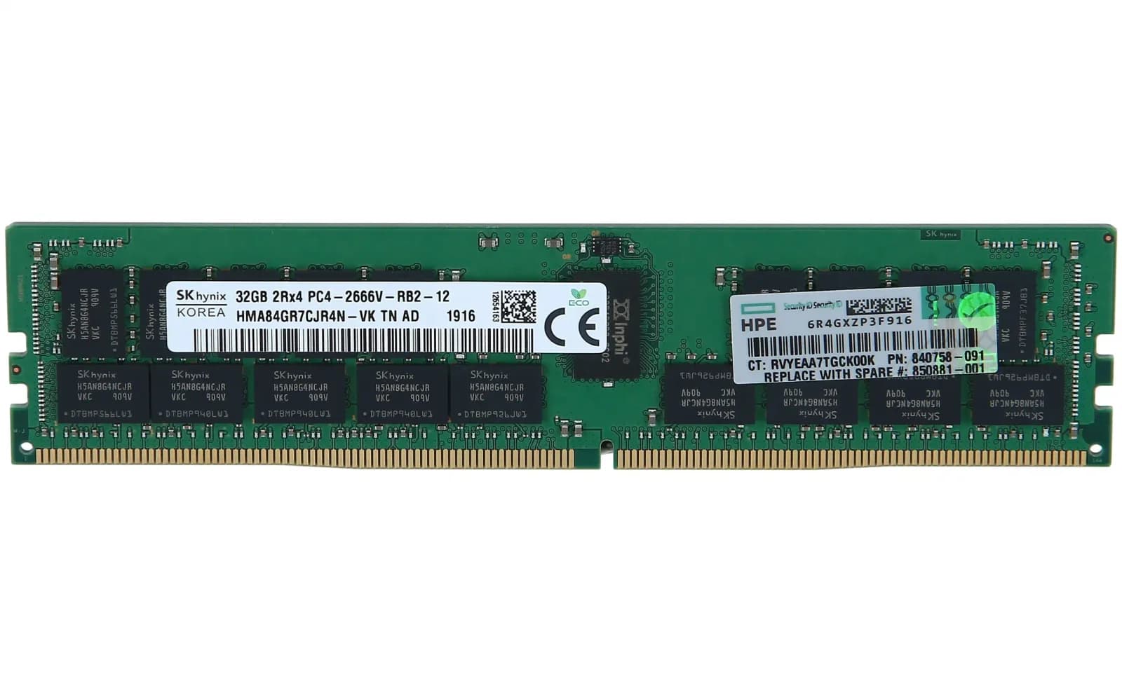 HPE SmartMemory, DDR4, module, 32 GB, DIMM 288-pin, 2666 MHz / PC4-21300, CL19, 1.2 V, registered, ECC (840758-091)
