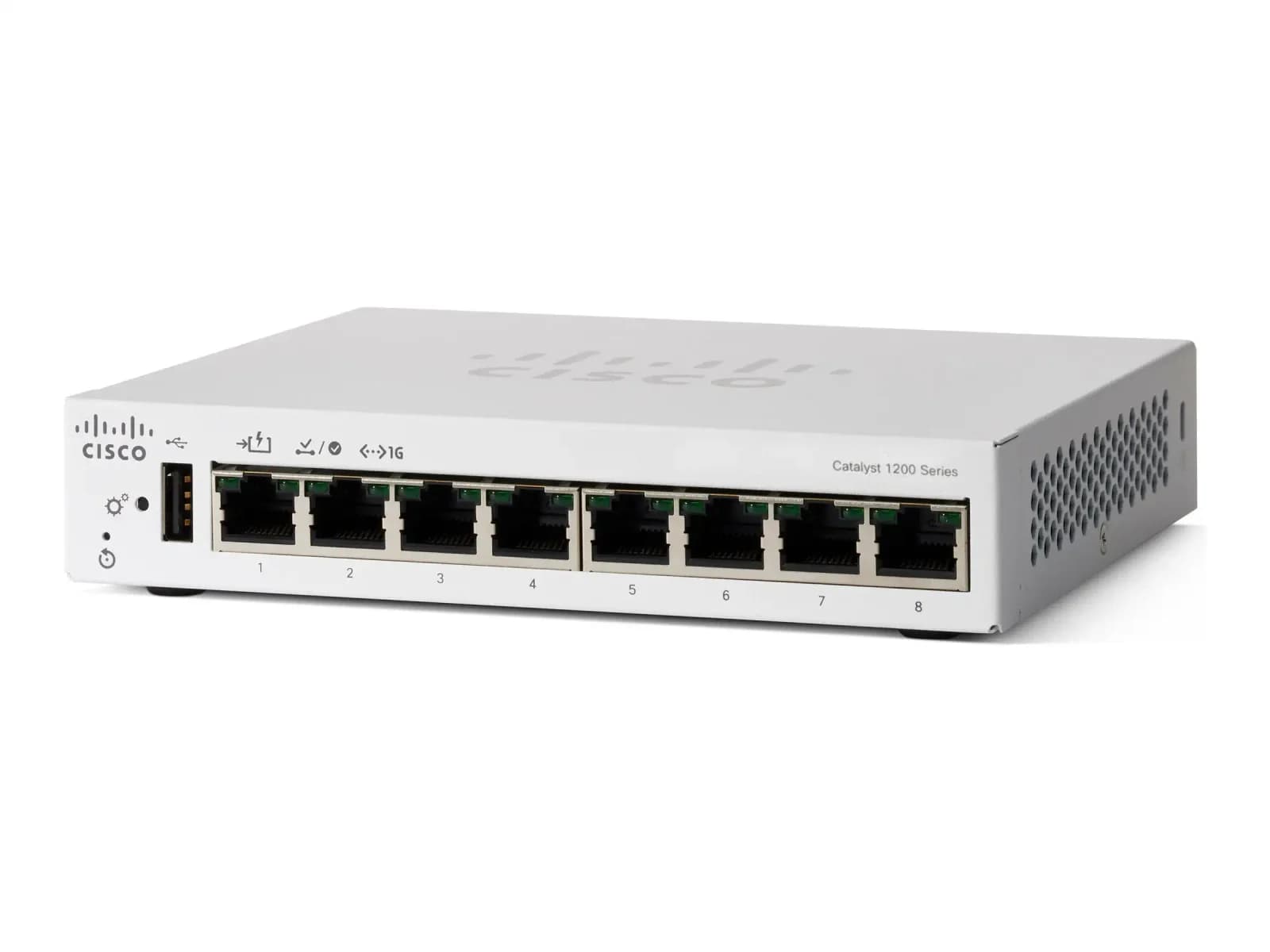 Cisco Catalyst 1200, Switch, gigabit ethernet, L3, smart, 8 x 10/100/1000, desktop, PoE (67 W) (C1200-8T-D)