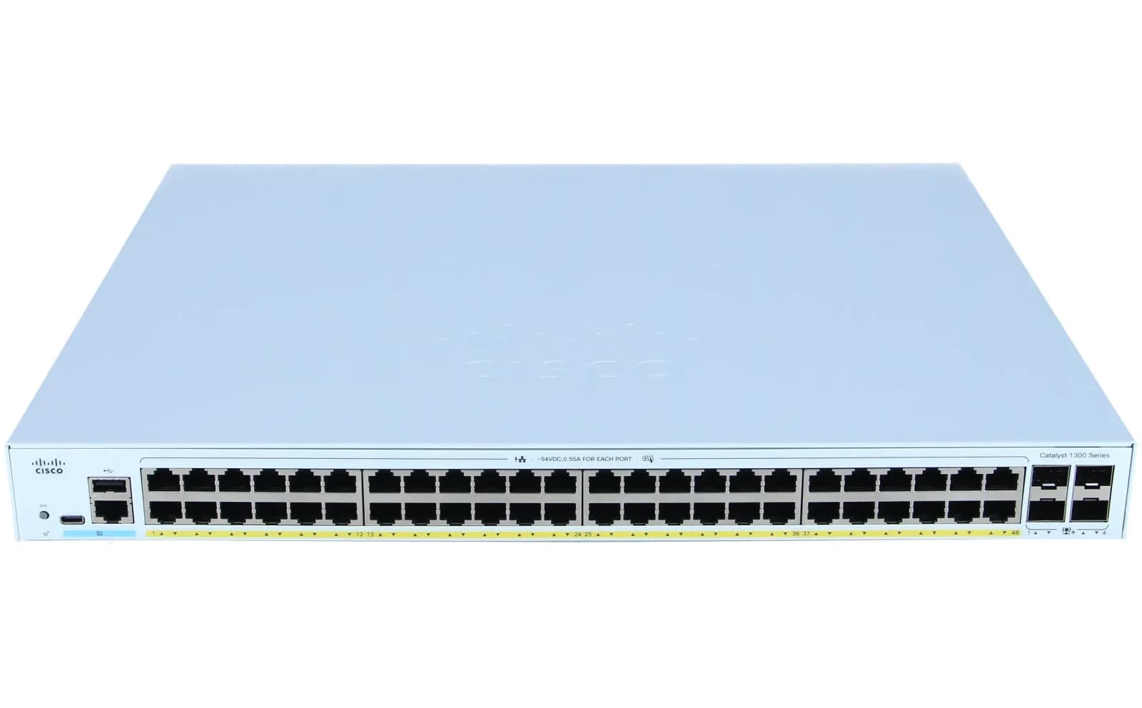Cisco Catalyst 1300-48FP-4X, Switch, L3, Managed, 48 x 10/100/1000 (PoE+) + 4 x 10 Gigabit SFP+, rack-mountable, PoE+ (740 W) (C1300-48FP-4X)