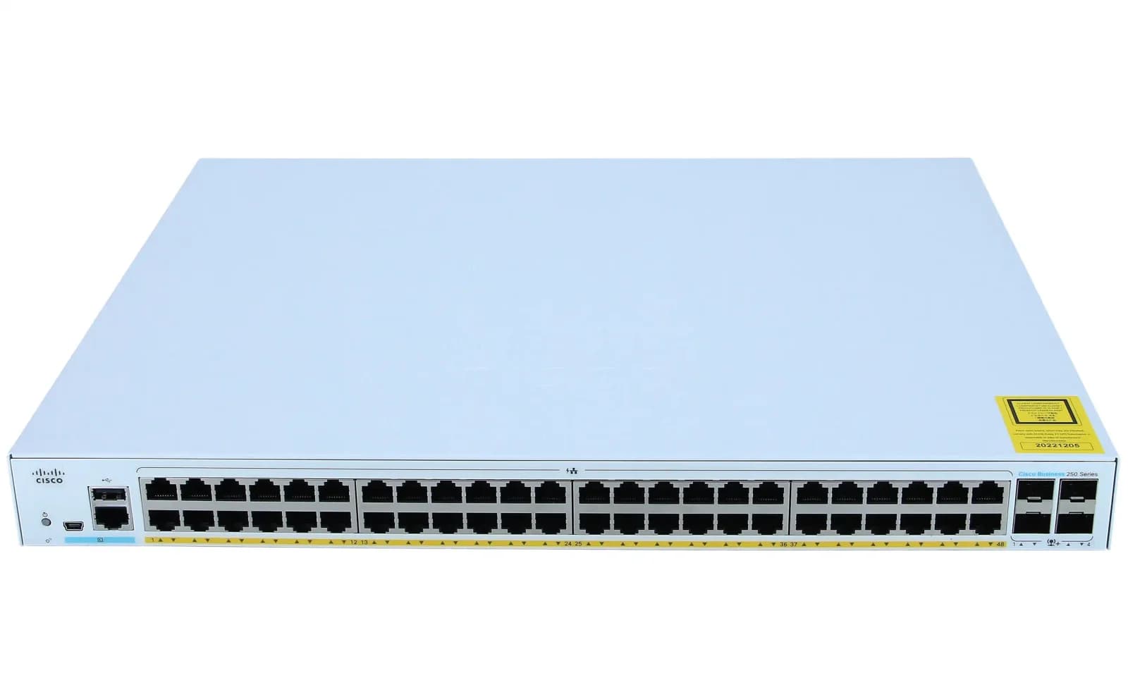 Cisco Business 250 Series, Switch, L3, smart, 48 x 10/100/1000 (PoE+) + 4 x 10 Gigabit SFP+, rack-mountable, PoE+ (370 W) (CBS250-48P-4X-EU)