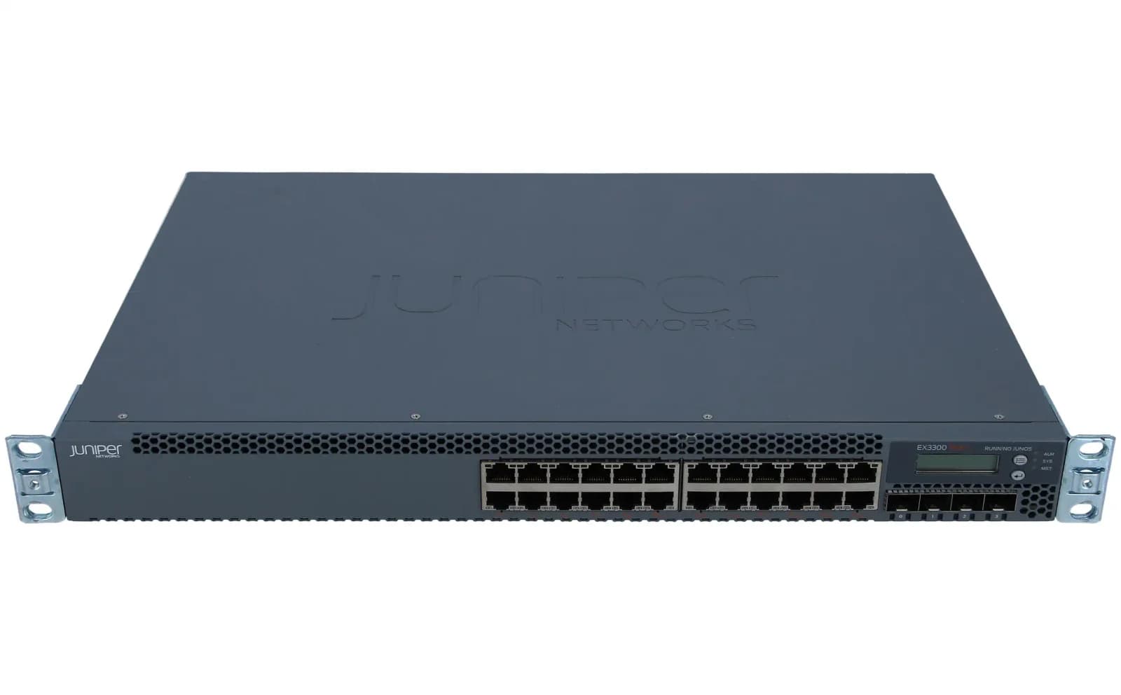 Juniper EX3300, 24-port 10/100/1000BaseT (24-ports PoE+) with 4 SFP+ 1/10G uplink ports (optics not included) (EX3300-24P)