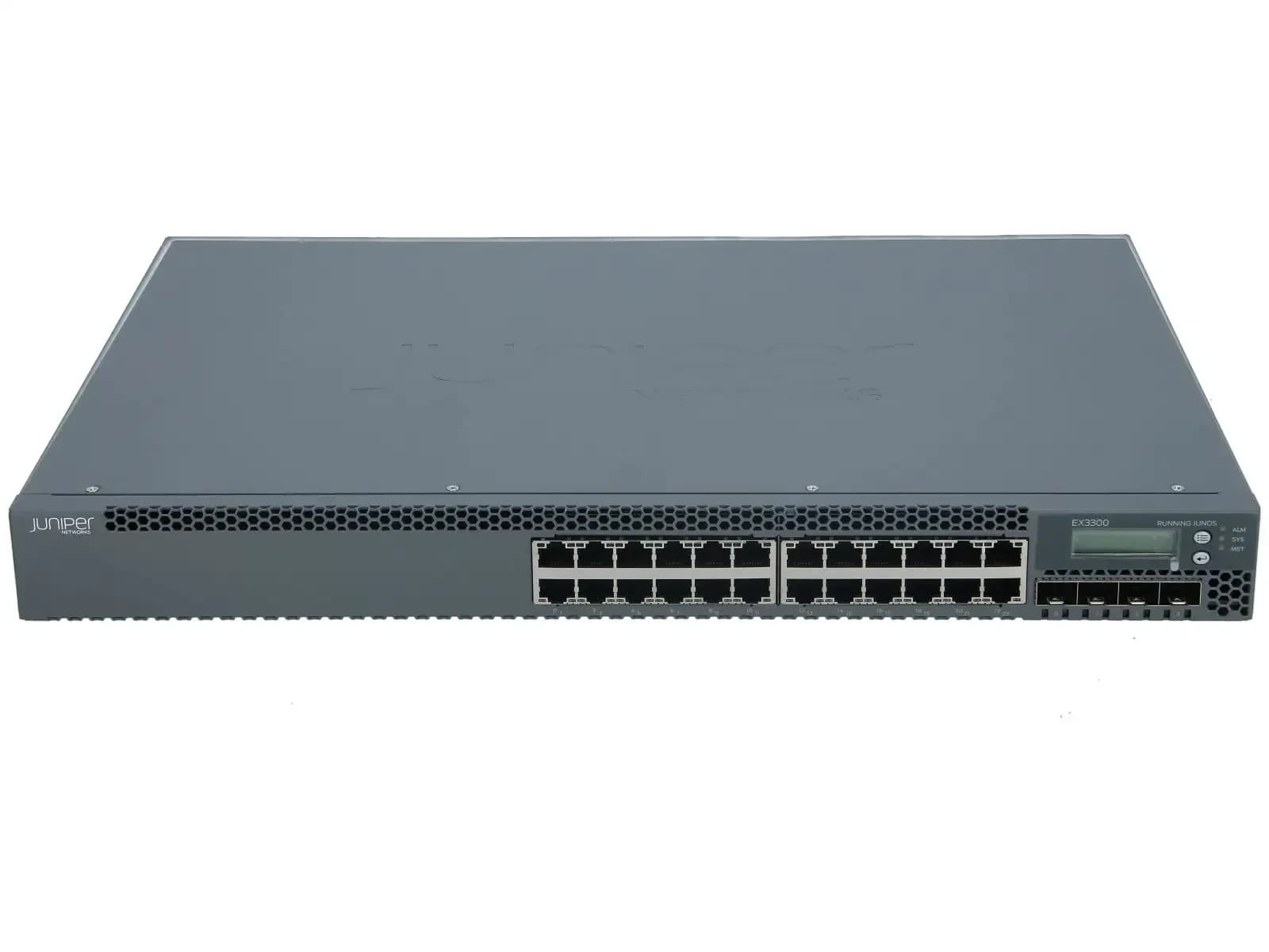 Juniper EX3300, 24-port 10/100/1000BaseT with 4 SFP+ 1/10G uplink ports (optics not included) (EX3300-24T)
