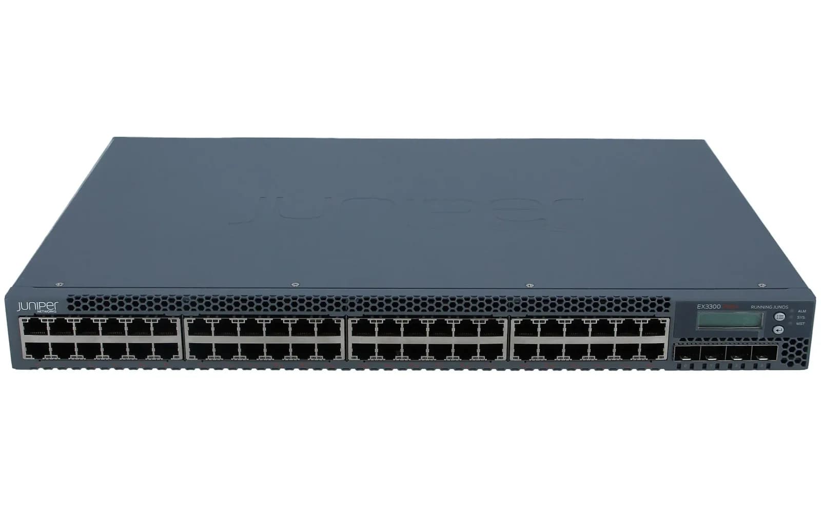 Juniper EX3300, 48-port 10/100/1000BaseT (48-ports PoE+) with 4 SFP+ 1/10G uplink ports (optics not included) (EX3300-48P)