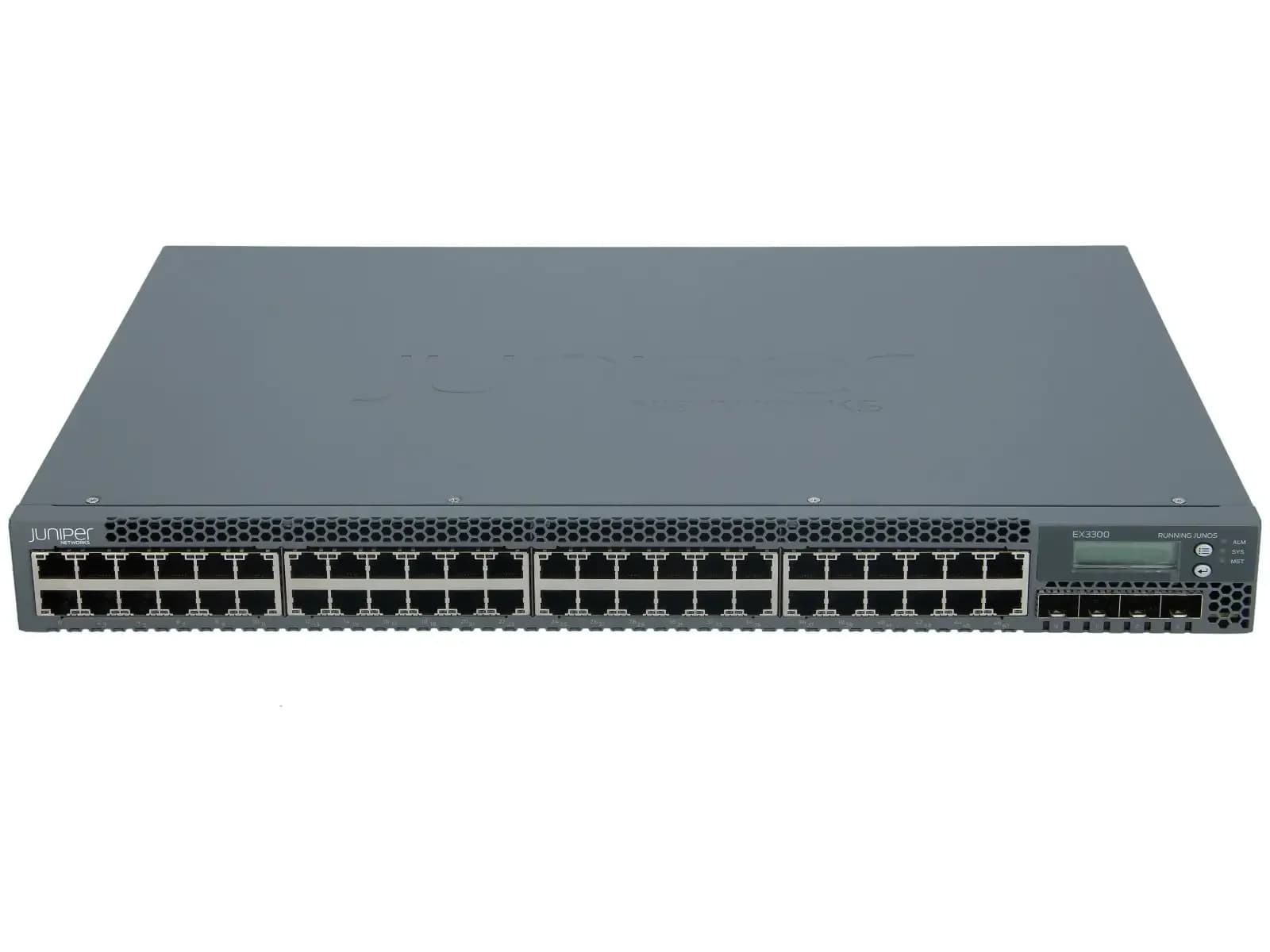 Juniper EX3300, 48-port 10/100/1000BaseT with 4 SFP+ 1/10G uplink ports (optics not included) (EX3300-48T)