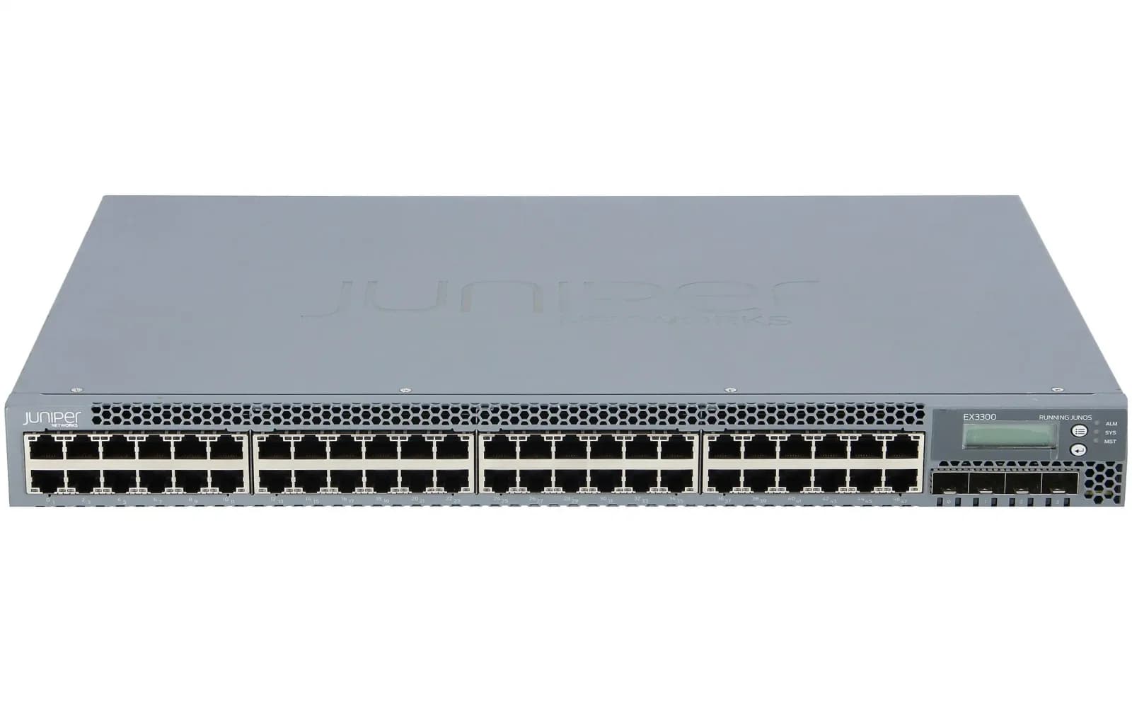 Juniper EX3300, 48-port 10/100/1000BaseT with 4 SFP+ 1/10G uplink ports (optics not included), back-to-front cooling (EX3300-48T-BF)