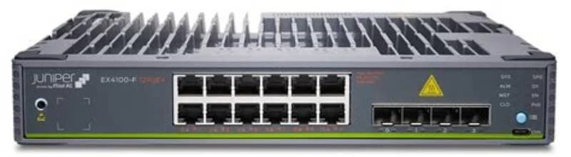 Juniper 12-port 10/100/1000BASE-T PoE+ switch, 2x100Mb/1GbE/ 2.5GbE/5GbE/10GbE uplinks, 4x10GbE stacking/uplink ports (EX4100-F-12P)