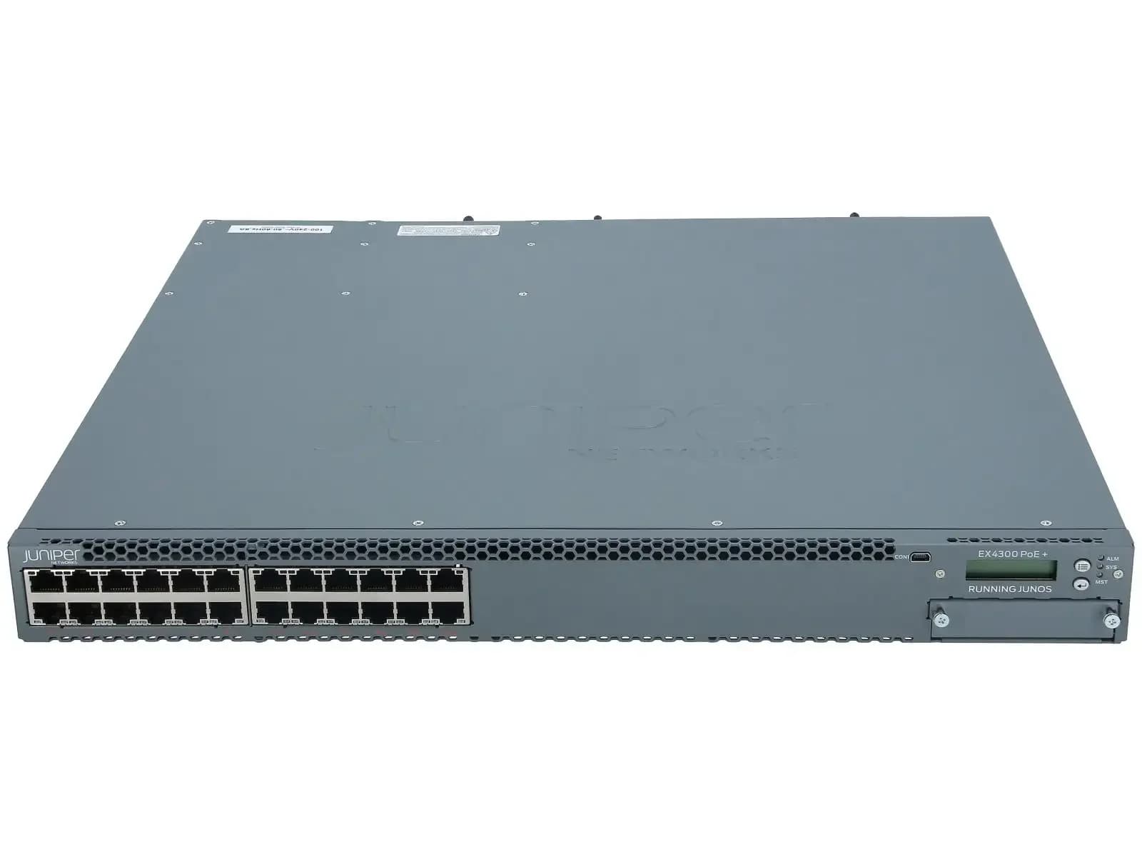 Juniper EX4300, 24-port 10/100/1000BaseT PoE-plus (includes 1 PSU JPSU-715-AC-AFO) (EX4300-24P)